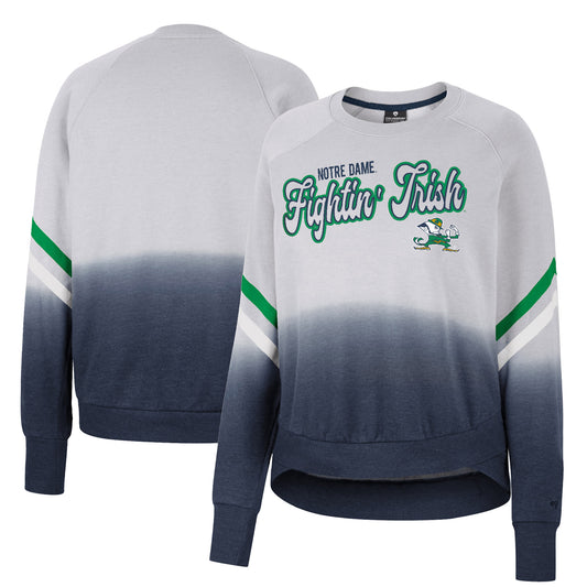Women's Colosseum Gray Notre Dame Fighting Irish Cue Cards Dip-Dye Raglan Pullover Sweatshirt