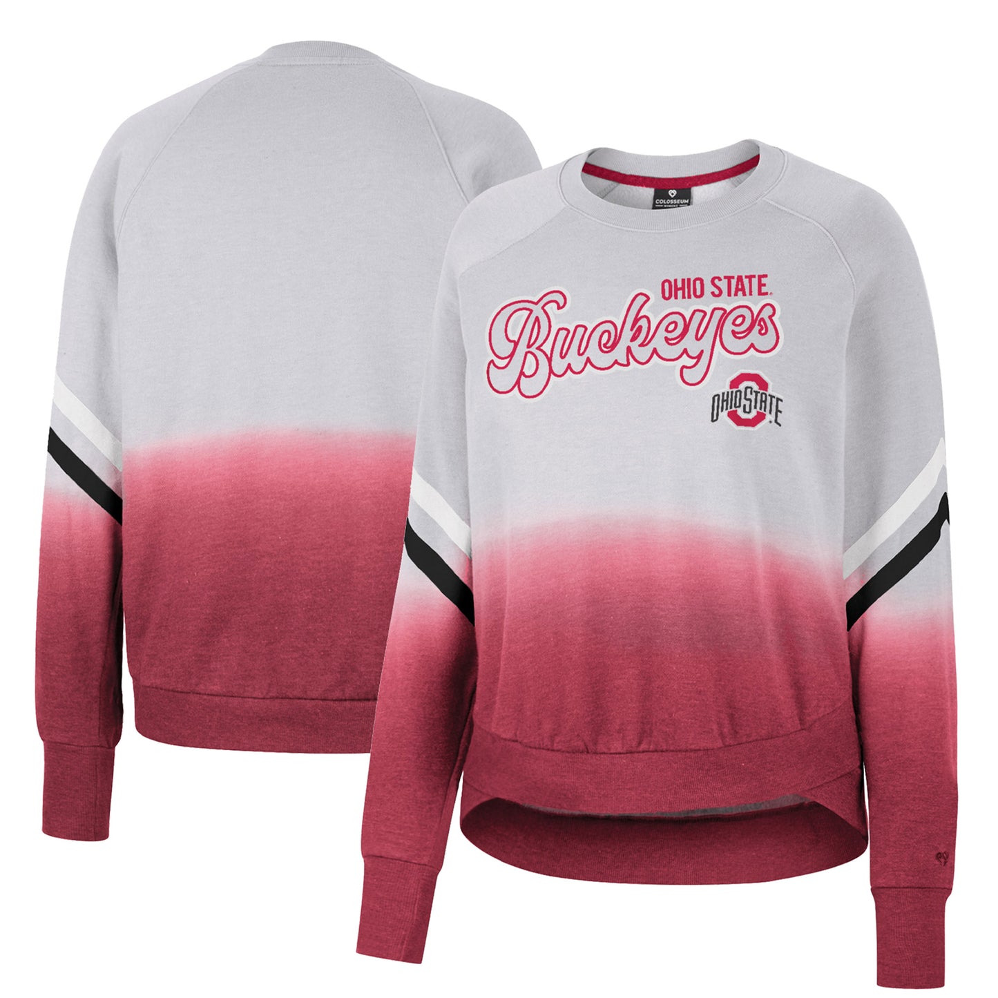 Women's Colosseum Gray Ohio State Buckeyes Cue Cards Dip-Dye Raglan Pullover Sweatshirt