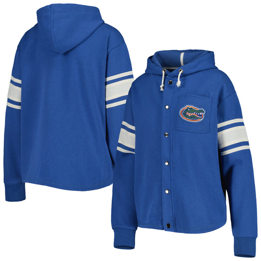 Women's Colosseum Royal Florida Gators Mia Striped Full-Snap Hoodie Jacket