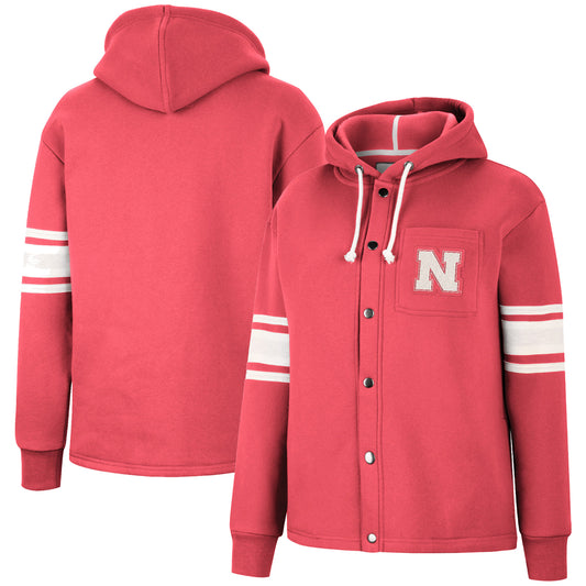 Women's Colosseum Scarlet Nebraska Huskers Mia Striped Full-Snap Hoodie Jacket