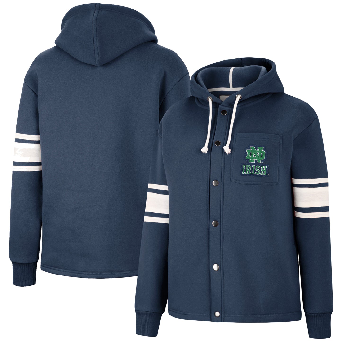 Women's Colosseum Navy Notre Dame Fighting Irish Mia Striped Full-Snap Hoodie Jacket