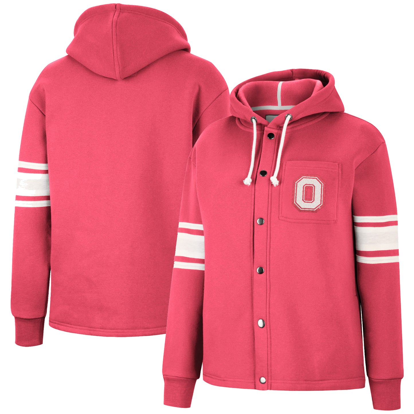 Women's Colosseum Scarlet Ohio State Buckeyes Mia Striped Full-Snap Hoodie Jacket