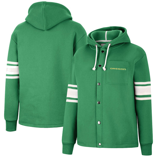 Women's Colosseum Green Oregon Ducks Mia Striped Full-Snap Hoodie Jacket