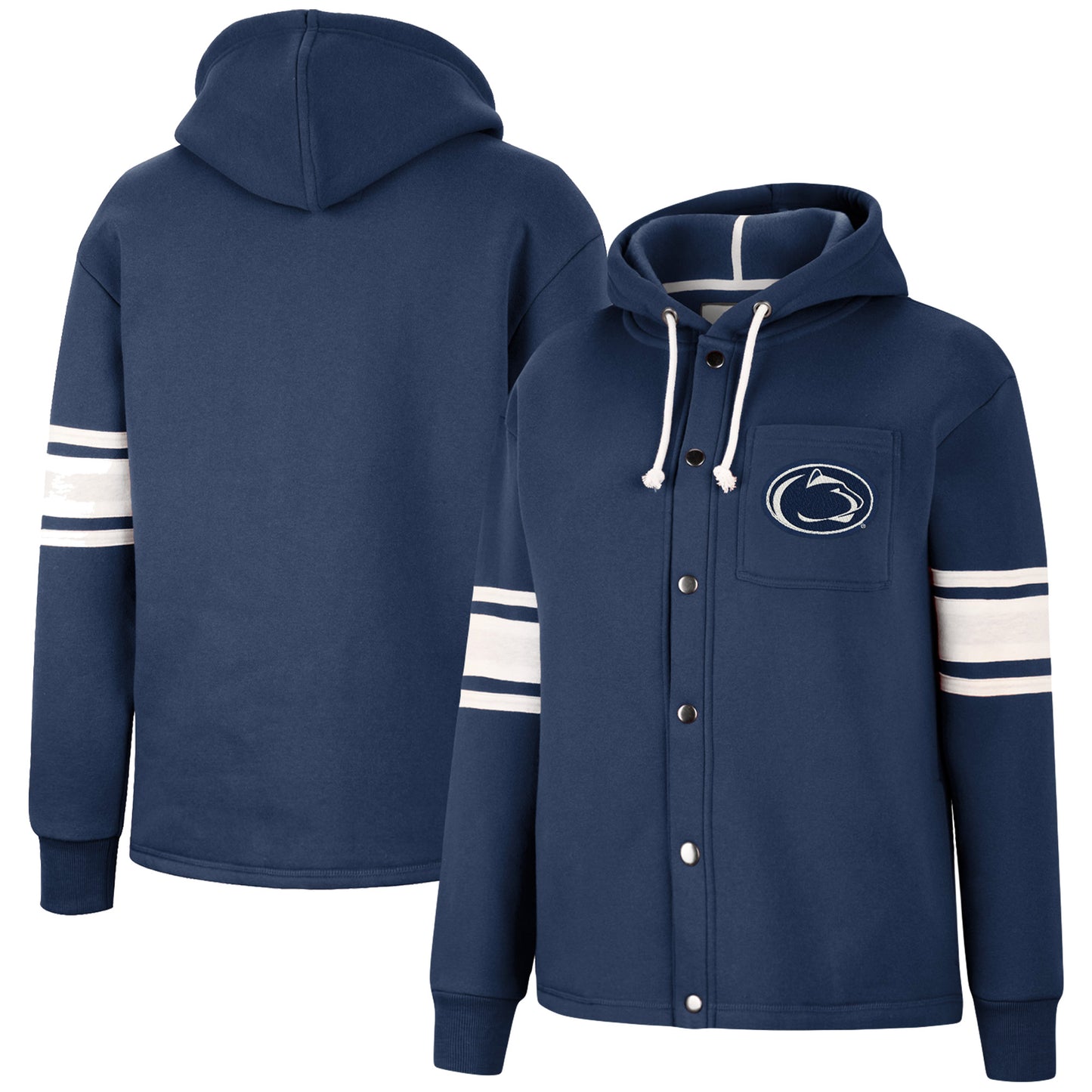 Women's Colosseum Navy Penn State Nittany Lions Mia Striped Full-Snap Hoodie Jacket