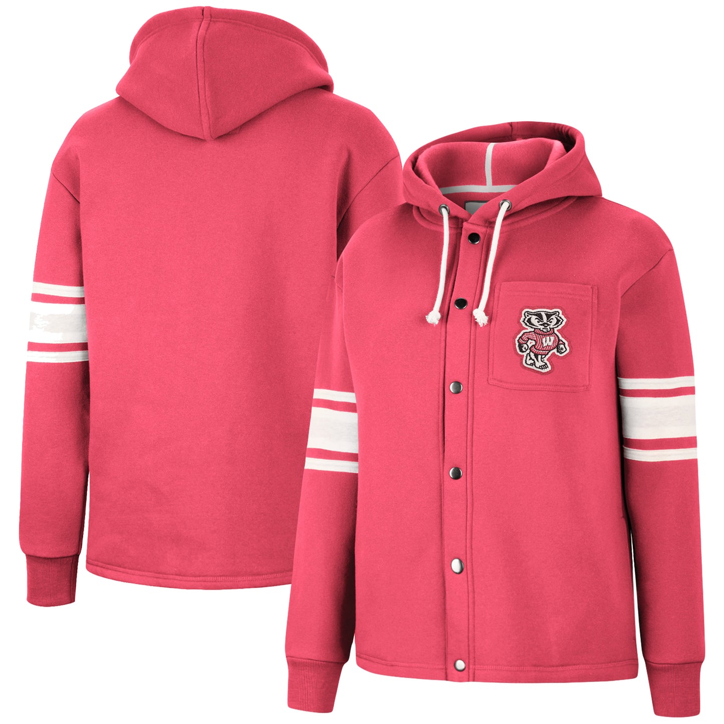 Women's Colosseum Red Wisconsin Badgers Mia Striped Full-Snap Hoodie Jacket