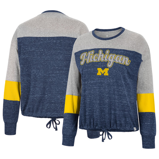 Women's Colosseum Navy Michigan Wolverines Joanna Tie Front Long Sleeve T-Shirt
