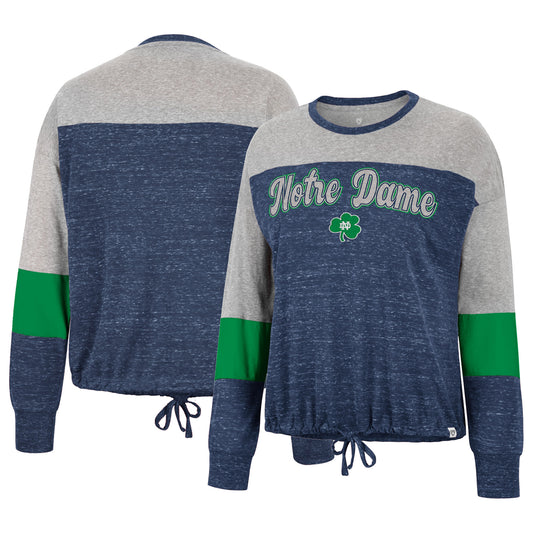 Women's Colosseum Navy Notre Dame Fighting Irish Joanna Tie Front Long Sleeve T-Shirt