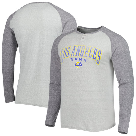 Men's Concepts Sport Heather Gray Los Angeles Rams Ledger Raglan Long Sleeve Henley T-Shirt