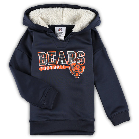Girls Toddler Navy Chicago Bears Football V-Neck Pullover Hoodie
