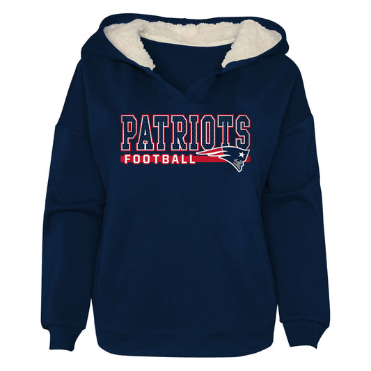 Girls Toddler Navy New England Patriots Football Pullover Hoodie