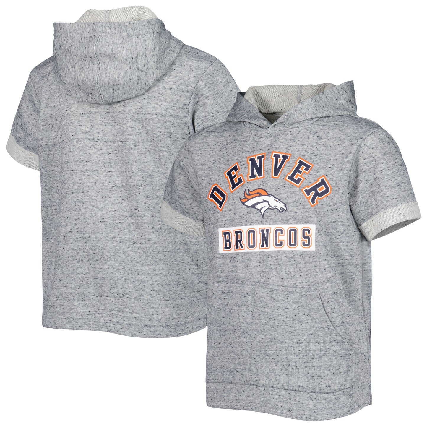 Youth Heather Gray Denver Broncos Short Sleeve Pullover Hoodie