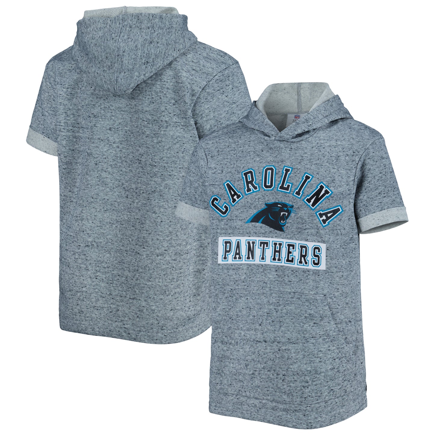 Youth Heather Gray Carolina Panthers Short Sleeve Pullover Hoodie