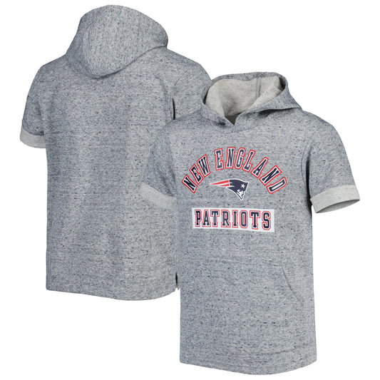 Youth Heather Gray New England Patriots Short Sleeve Pullover Hoodie