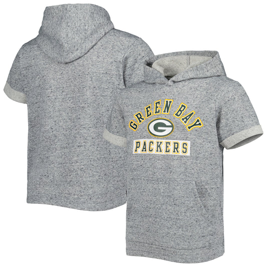 Youth Heather Gray Green Bay Packers Short Sleeve Pullover Hoodie