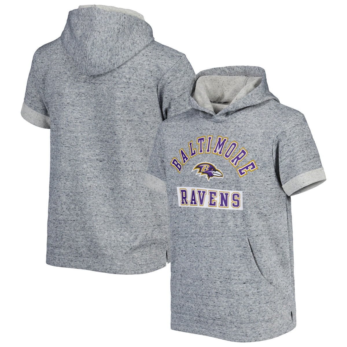 Youth Heather Gray Baltimore Ravens Short Sleeve Pullover Hoodie