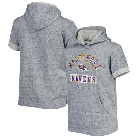 Youth Heather Gray Baltimore Ravens Short Sleeve Pullover Hoodie