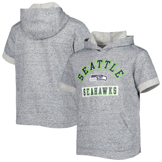 Youth Heather Gray Seattle Seahawks Short Sleeve Pullover Hoodie