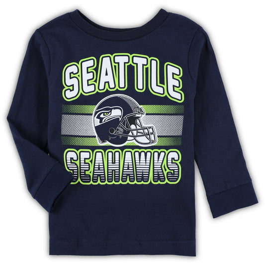 Toddler College Navy Seattle Seahawks Helmet Long Sleeve T-Shirt