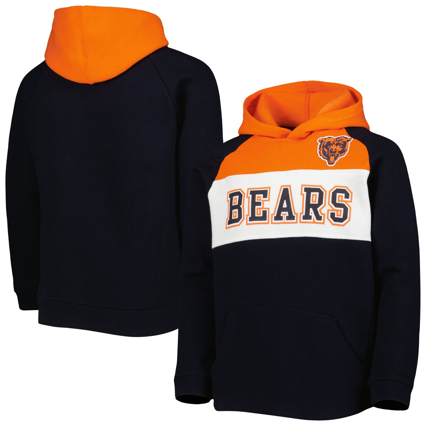 Youth Chicago Bears Navy Color Block Raglan Pullover Hoodie