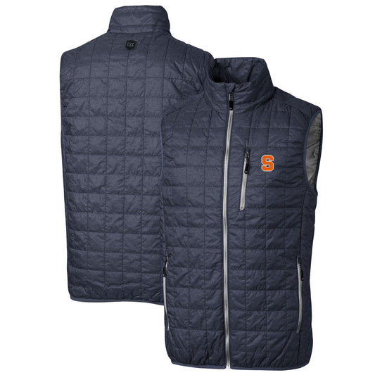 Men's Cutter & Buck Heathered Navy Syracuse Orange Big & Tall Rainier PrimaLoft Eco Full-Zip Puffer Vest