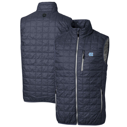 Men's Cutter & Buck Heathered Navy North Carolina Tar Heels Big & Tall Rainier PrimaLoft Eco Full-Zip Puffer Vest