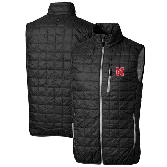 Men's Cutter & Buck Black Nebraska Huskers Big & Tall Rainier PrimaLoft Eco Full-Zip Puffer Vest