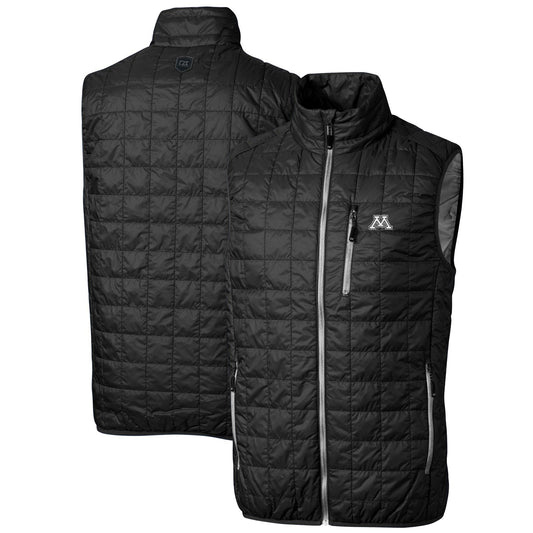 Men's Cutter & Buck Black Minnesota Golden Gophers Big & Tall Rainier PrimaLoft Eco Full-Zip Puffer Vest