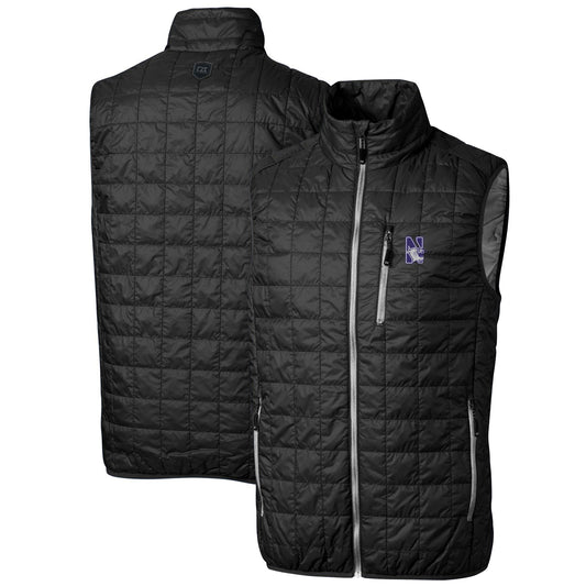 Men's Cutter & Buck Black Northwestern Wildcats Big & Tall Rainier PrimaLoft Eco Full-Zip Puffer Vest