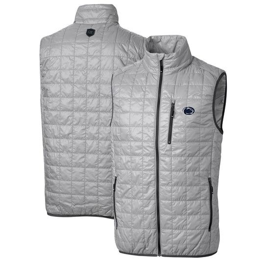 Men's Cutter & Buck Gray Penn State Nittany Lions Big & Tall Rainier PrimaLoft Eco Full-Zip Puffer Vest