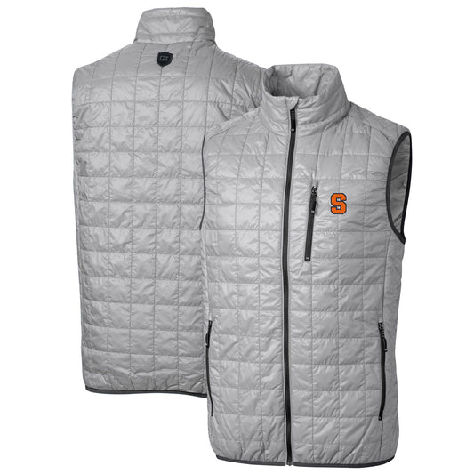 Men's Cutter & Buck Gray Syracuse Orange Big & Tall Rainier PrimaLoft Eco Full-Zip Puffer Vest