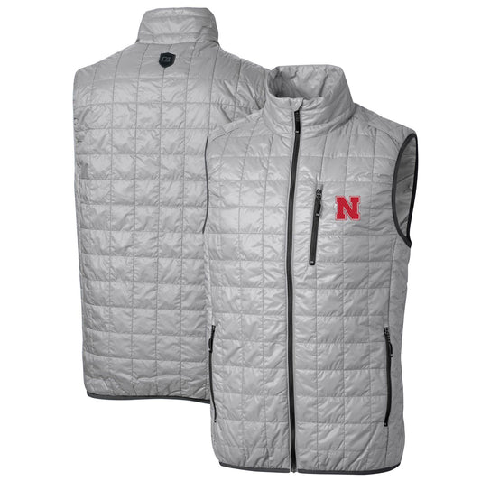 Men's Cutter & Buck Gray Nebraska Huskers Big & Tall Rainier PrimaLoft Eco Full-Zip Puffer Vest