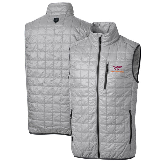 Men's Cutter & Buck Gray Virginia Tech Hokies Big & Tall Rainier PrimaLoft Eco Full-Zip Puffer Vest