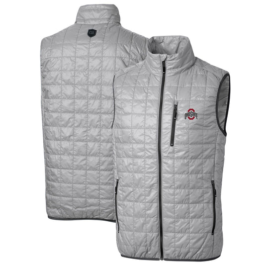 Men's Cutter & Buck Gray Ohio State Buckeyes Big & Tall Rainier PrimaLoft Eco Full-Zip Puffer Vest