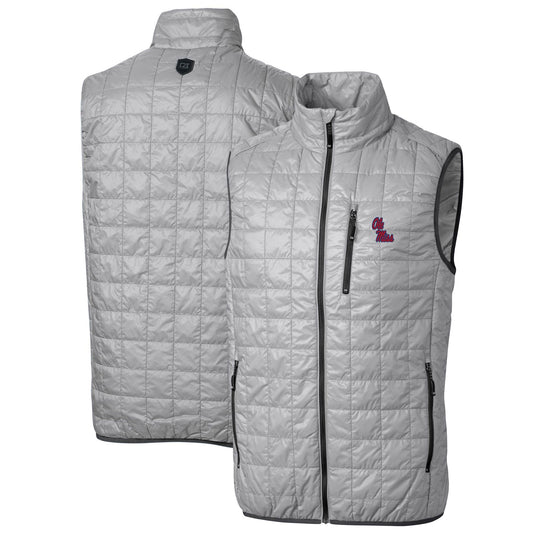 Men's Cutter & Buck Gray Ole Miss Rebels Big & Tall Rainier PrimaLoft Eco Full-Zip Puffer Vest