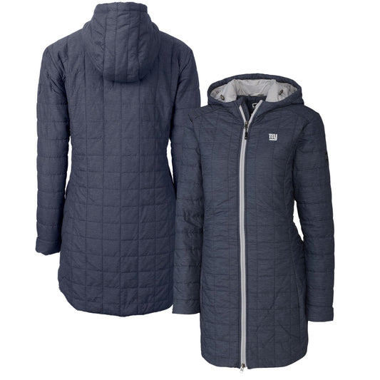 Women's Cutter & Buck Heather Navy New York Giants Rainier Primaloft Eco Hooded Long Lightweight Coat