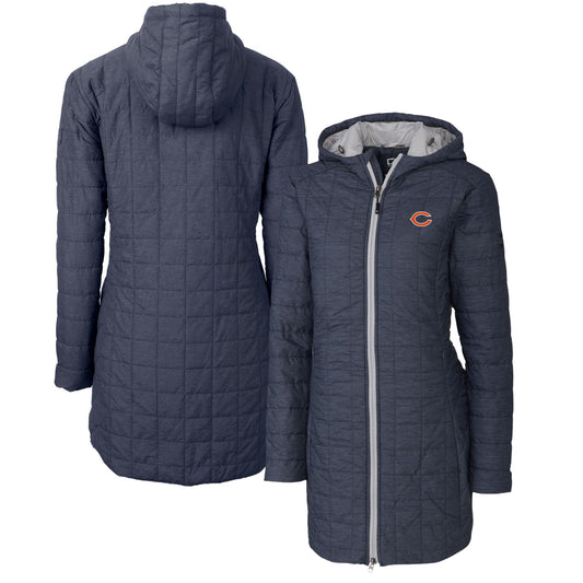 Women's Cutter & Buck Heather Navy Chicago Bears Rainier Primaloft Eco Hooded Long Lightweight Coat