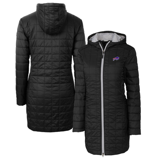 Women's Cutter & Buck Black Buffalo Bills Rainier Primaloft Eco Hooded Long Lightweight Coat