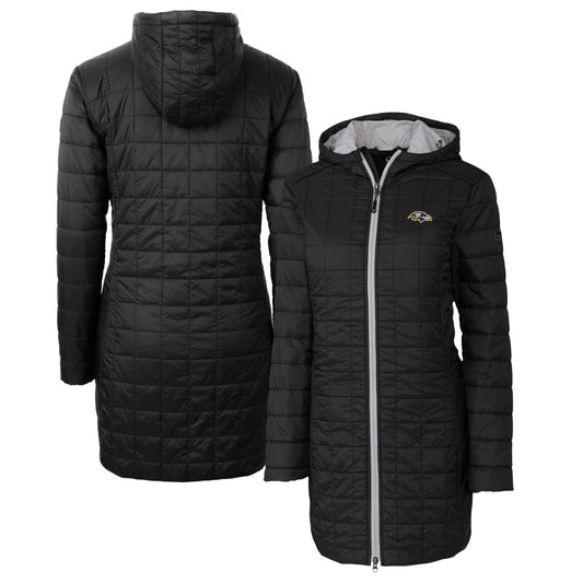 Women's Cutter & Buck Black Baltimore Ravens Rainier Primaloft Eco Hooded Long Lightweight Coat