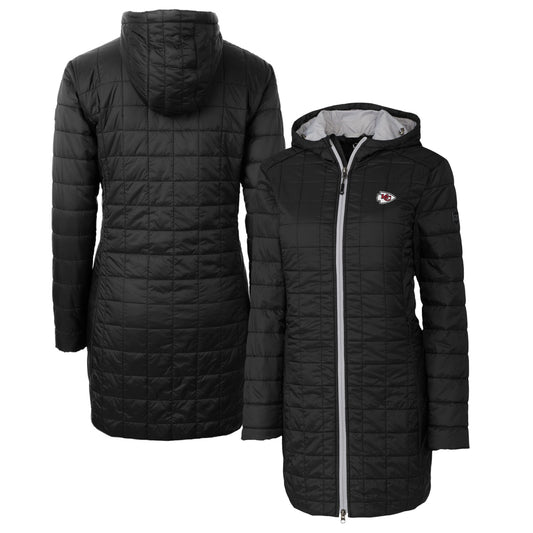 Women's Cutter & Buck Black Kansas City Chiefs Rainier Primaloft Eco Hooded Long Lightweight Coat