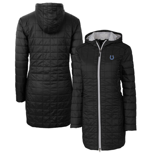 Women's Cutter & Buck Black Indianapolis Colts Rainier Primaloft Eco Hooded Long Lightweight Coat