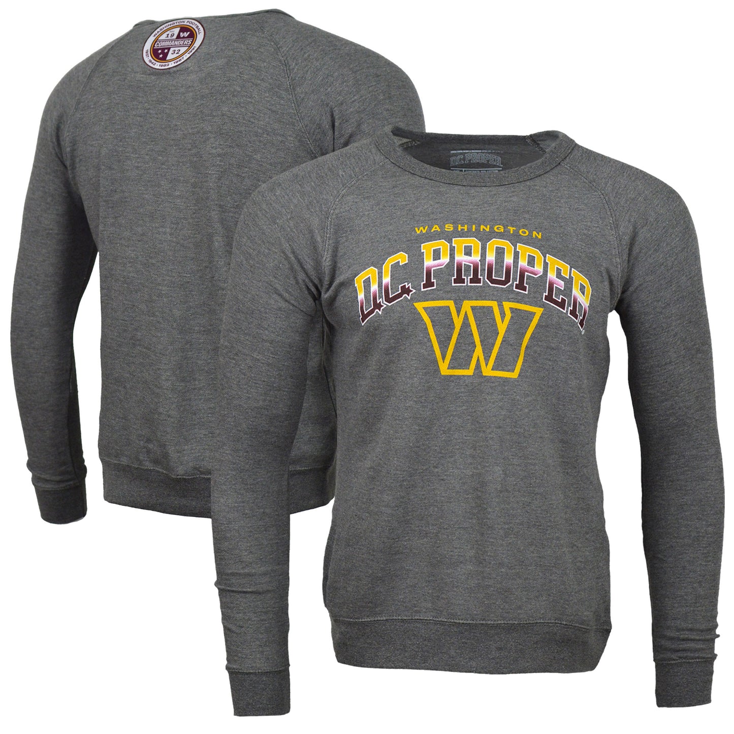 Men's DC PROPER Heather Gray Washington Commanders Signature Raglan Vintage Pullover Sweatshirt