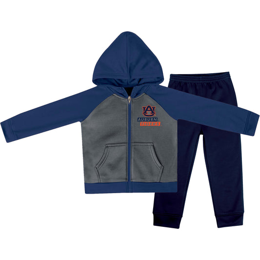 Toddler Russell Heather Gray/Navy Auburn Tigers Team Raglan Full-Zip Hoodie & Pants Set