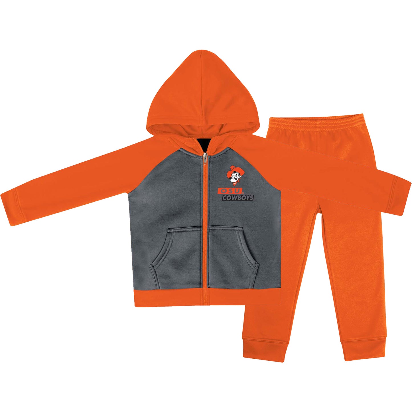 Toddler Russell Heather Gray/Orange Oklahoma State Cowboys Team Raglan Full-Zip Hoodie & Pants Set