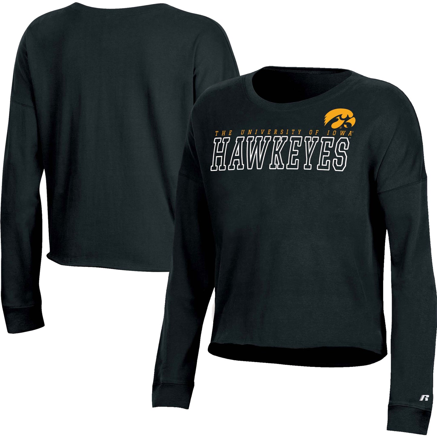 Women's Russell Black Iowa Hawkeyes Fashion Cropped Long Sleeve T-Shirt