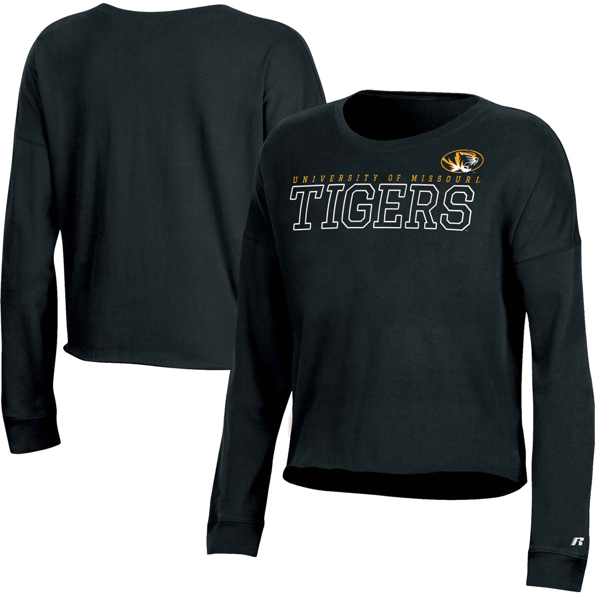 Women's Russell Black Missouri Tigers Fashion Cropped Long Sleeve T-Shirt