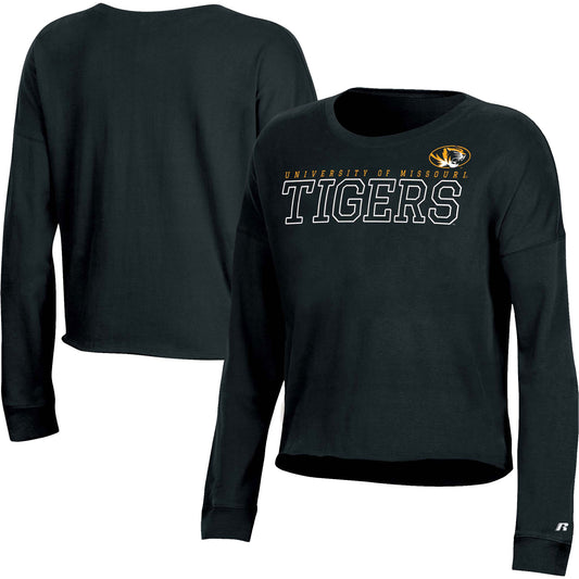 Women's Russell Black Missouri Tigers Fashion Cropped Long Sleeve T-Shirt