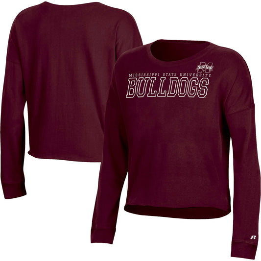 Women's Russell Maroon Mississippi State Bulldogs Fashion Cropped Long Sleeve T-Shirt