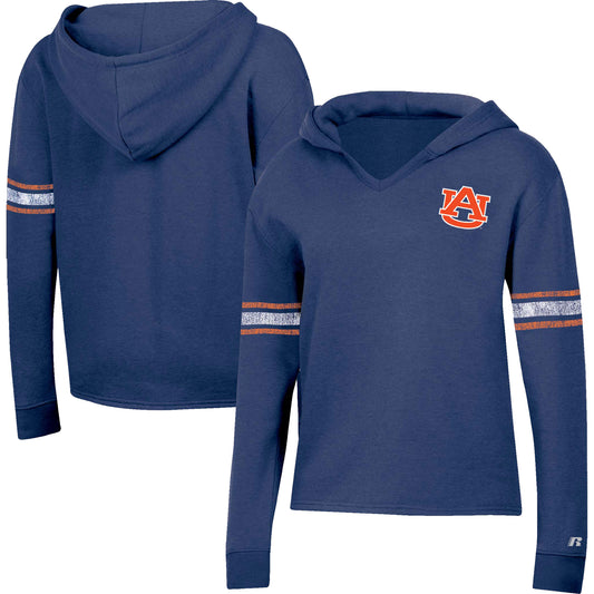 Women's Russell Heather Navy Auburn Tigers V-Neck Pullover Hoodie