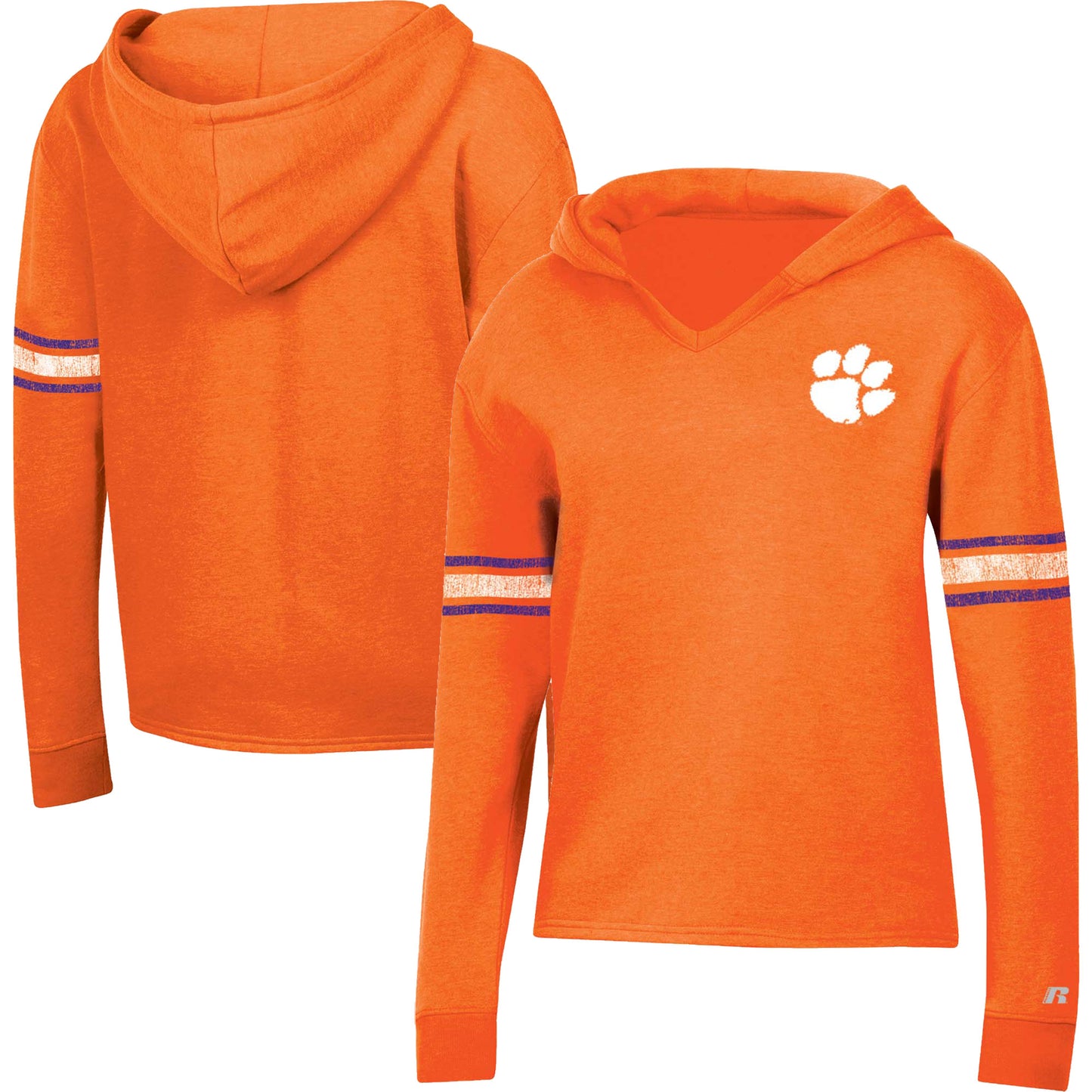 Women's Russell Heather Orange Clemson Tigers V-Neck Pullover Hoodie