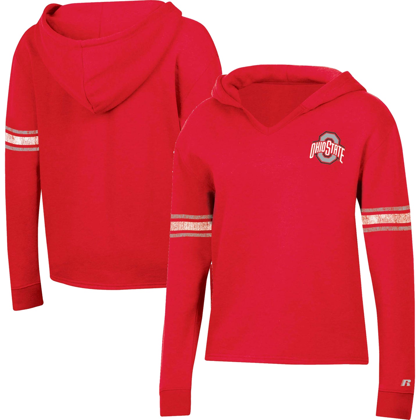 Women's Russell Heather Scarlet Ohio State Buckeyes V-Neck Pullover Hoodie